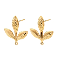 Золотой 304 Выводы серьги из нержавеющей стали шпилька, лист, с петлей, золотые, 21x19 мм, отверстие : 1.6 мм, штифты : 1 мм