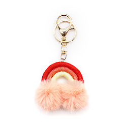 pink fur ball rainbow Fashion Plush Ball Pendant Rainbow Keychain Handwoven Bag Decoration Pendant