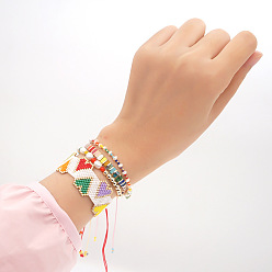 Set price MI-S210125 Boho Rainbow Heart Pearl Bracelet with Tila Beads - Natural and Versatile