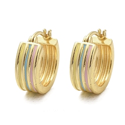 Настоящее золото 18K Полосатые латунные эмалевые серьги-кольца, долговечный, без кадмия и без свинца, стойки покрытие, реальный 18 k позолоченный, 17x7x19 мм
