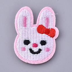 Pink Computerized Embroidery Cloth Iron on/Sew on Patches, Costume Accessories, Appliques, Rabbit, Pink, 37x27.5x1.5mm