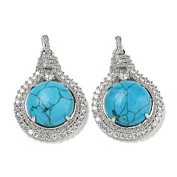 Синтетическая Бирюза Синтетическая бирюза с подвесками из прозрачного кубического циркония, подвески для лампочек со стойкой, латунные фурнитуры, платина, без кадмия и без свинца, 35x25x8.8~9.6 мм, отверстие : 2.8x3.9 мм