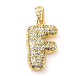 Letter F Brass Micro Pave Cubic Zirconia Pendants, Cadmium Free & Lead Free, Long-Lasting Plated, Real 18K Gold Plated, Letter F, 23x13.5x5.5mm, Hole: 4.5x3mm
