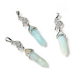 Amazonite Natural Amazonite Double Terminated Pointed Big Pendants, with Platinum Tone Brass Findings, Cadmium Free & Lead Free, Moon with Fairy & Bullet, Faceted, 62~66mm