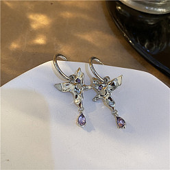 symmetrical silver pin earrings Sweet and spicy butterfly overlapping phantom water drop zircon earrings ear bone clip painless ball chain tassel earrings for women