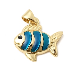Темно-Голубой Латунь эмаль подвески, рыбы прелести, с целью перехода в кольце, реальный 18 k позолоченный, долговечный, стойки покрытие, без свинца и без кадмия, глубокое синее небо, 16x17x3.5 мм, отверстие : 5x3.5 мм