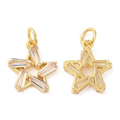 Real 18K Gold Plated Rack Plating Brass Pave Clear Cubic Zirconia Pendants, Star Charms, with Jump Ring, Long-Lasting Plated, Lead Free & Cadmium Free, Real 18K Gold Plated, 16.5x15x3mm, Hole: 4mm