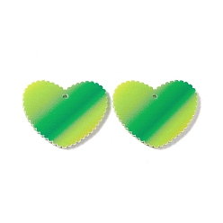 Green Double Side Acrylic Pendants, Heart with Stripe Pattern, Green, 26x31.5x2mm, Hole: 1.6mm