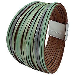 Dark Sea Green PU Leather Multi-strand Bracelets, with Magnetic Clasps, Dark Sea Green, 8-1/8 inch(20.5cm)