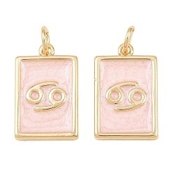 Cancer Brass Enamel Pendants, Rectangle Charms, Rack Plating, Cadmium Free & Lead Free, Long-Lasting Plated, Golden, Cancer Charms, 17.5x11x2mm, Hole: 3mm