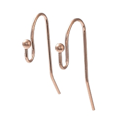 Rose Gold Ion Plating(IP) 316 Stainless Steel Earring Hooks, Ear Wire, Rose Gold, 21x12x2mm, 20 Gauge, Pin: 0.8mm