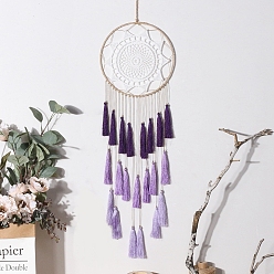 Indigo Iron Bohemian Woven Web/Net with Feather Pendant Decorations, with Tassel for Home Bedroom Hanging Decorations, Indigo, 830x200mm
