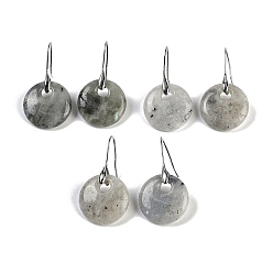 Лабрадорита Натуральный лабрадорита болтаться серьги, с латунными крючками для сережек, без кадмия и без свинца, круглые, 23 мм