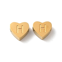 Letter H Ionenbeschichtung (IP) 304 Edelstahlperlen, golden, Herz mit Brief, Buchstabe h, 5.5x6.5x3 mm, Bohrung: 1.6 mm
