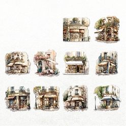 Antique White 10Pcs Shop Theme PET Adhesive Waterproof Stickers Self-Adhesive Stickers, for DIY Photo Album Diary Scrapbook Decoration, Antique White, 95x110mm, Sticker: 80x80mm
