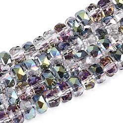 Кадет Синий Гальванизируйте прозрачное стекло бисер нитей, рондель, граненые, кадетский синий, 7.5~8x4.5~5.5 мм, отверстие : 1.2~1.4 мм, около 34~37 шт / нитка, 7.09~7.28 дюйм (18~18.5 см)