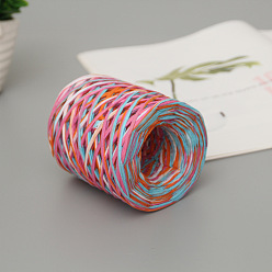 Hot Pink Colored Raffia Ribbon, Packing Paper String, Raffia Twine Paper Cords for Gift Wrapping and Weaving, Hot Pink, 3~4mm, about 200m/roll