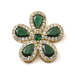 Зеленый Латунный паве кубический цирконий 5-лепестковый цветок многорядные звенья, реальный 18 k позолоченный, стойки покрытие, долговечный, без кадмия и без свинца, зелёные, 20x20.5x5.5 мм, отверстие : 4x2 мм