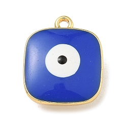 Синий Подвески из латуни с покрытием из эмали, долговечный, без свинца и без кадмия, реальный 18 k позолоченный, квадрат с рисунком от сглаза, синие, 14x11.5x6 мм, отверстие : 1.2 мм
