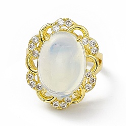 Opalite Opalite Flower Adjustable Ring with Cubic Zirconia, Golden Brass Jewelry for Women, Cadmium Free & Lead Free, US Size 8 1/2(18.5mm)