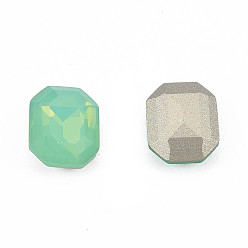 Chrysolite K9 Glass Rhinestone Cabochons, Pointed Back & Back Plated, Faceted, Rectangle Octagon, Chrysolite, 10x8x4mm