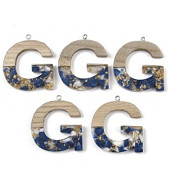 Letter G Кулоны из непрозрачной смолы и дерева, буквы, с платиновой петлей, Буква G, 37.5~45x11~53x6 мм, отверстие : 2 мм