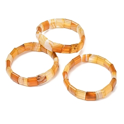 Gold Square Natural Banded Agate(Dyed & Heated) Beaded Stretch Bracelets for Women Men, Gold, Inner Diameter: 2.30 inch(5.85cm)