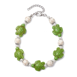 Зеленый Браслеты из синтетической бирюзы и пластикового жемчуга для женщин, черепаха, зелёные, 7-7/8 дюйм (20 см)