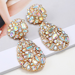 AB Colorful Crystal Ellipse Handmade Pendant Earrings for Women's Fashion Jewelry