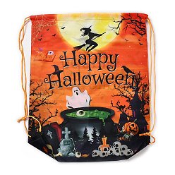 Dark Orange Polyester Backpacks, Nylon Rope Drawstring Bags, Halloween Theme, Dark Orange, 342x283x0.2mm