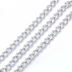 Platinum Handmade Alloy Oval Link Chains, with Spool, Cadmium Free & Nickel Free & Lead Free, Unwelded, Platinum, 13x12x3.5mm, about 32.81 Feet(10m)/Roll