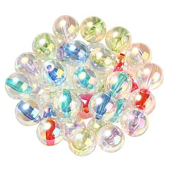 Mixed Color UV Plating Transparent Rainbow Iridescent Acrylic Beads, Round, Mixed Color, 16x15.5mm, Hole: 3mm
