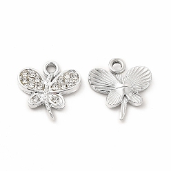 Кристалл Подвески из экологически чистого сплава со стразами, очарование бабочки, платина, кристалл, 14.5x14x2 мм, отверстие : 1.8 мм