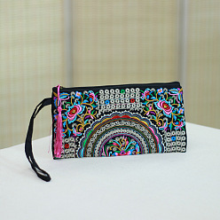 Colorful Embroidered Cloth Handbags, Clutch Bag with Zipper, Rectangle with Flower Pattern, Colorful, 140x270mm