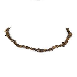 Tiger Eye Natural Tiger Eye Chip Beaded Necklace, Stainless Steel Color, 15.94~15.98 inch(40.5~40.6cm)
