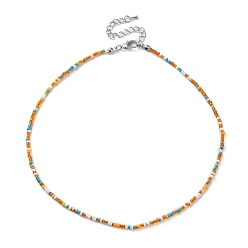Orange Glass Beaded Necklace, with Alloy Clasps, Orange, 16.10 inch(40.9cm)
