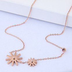 [2 Chrysanthemums] 120101 Simple Stainless Steel Daisy Flower Pendant Necklace - High-quality, Personalized Women's Necklace.