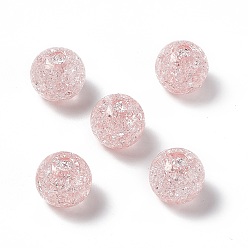 Misty Rose Transparent Crackle Acrylic Bead, Round, Misty Rose, 14x12.5mm, Hole: 3.7mm, 375pcs/500g