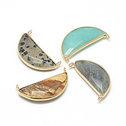 Mixed Color Natural Gemstone Pendants, with Brass Findings, Faceted, Pea, Golden, Mixed Color, 36x20x6~7mm, Hole: 2mm