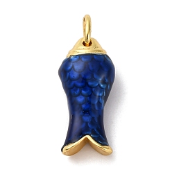 Синий Латунь эмаль подвески, рыбы прелести, стойки покрытие, долговечный, без кадмия и без свинца, с целью перехода в кольце, реальный 18 k позолоченный, синие, 16.5x8x6 мм, отверстие : 3 мм