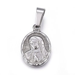 Stainless Steel Color 201 Stainless Steel Pendants, Oval with Virgin Mary, Stainless Steel Color, 20x14x2mm, Hole: 5x8mm