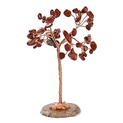 Red Jasper Natural Red Jasper Chips Tree Display Decorations, with Brass Wire Wrapped Feng Shui Ornament for Fortune, 112~125x68~85x34~47mm