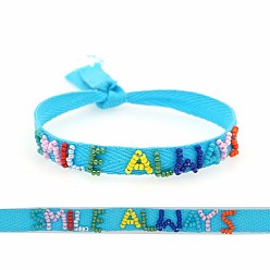 MI-B200567A Bohemian Style Multi-Color Woven Bracelet with Miyuki Beads and Alphabet Charms for Women