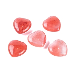 Cherry Quartz Glass Synthetic Cherry Quartz Glass Healing Stones, Heart Love Stones, Pocket Palm Stones for Reiki Ealancing, 30x30x11.5~12.5mm