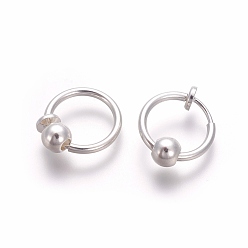 Silver Electroplate Brass Retractable Clip-on Earrings, Non Piercing Spring Hoop Earrings, Cartilage Earring, with Removable Beads, Silver, 12.6x0.8~1.6mm, Clip Pad: 4.5mm