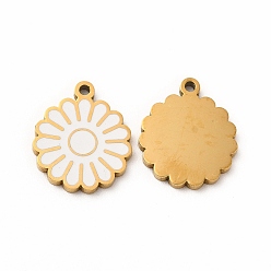 White Ion Plating(IP) 304 Stainless Steel Enamel Charms, Daisy, White, 14x12x1mm, Hole: 1.2mm