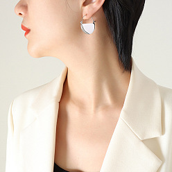 F070- Steel-colored earrings Retro Modern Hong Kong Style Statement Earrings for Women - Half Circle Titanium Steel Hoops