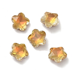 Topaz Mocha Style K9 Glass Rhinestone Cabochons, Pointed Back & Back Plated, Faceted, Plum Blossom, Topaz, 8x4mm