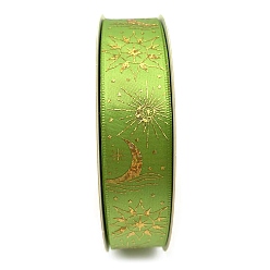 Green Yellow 48 Yards Gold Stamping Polyester Ribbon, Moon Sun Printed Ribbon for Gift Wrapping, Party Decorations, Green Yellow, 1 inch(25mm)