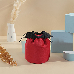 Красный Бархатные мешочки на шнурке для Хэллоуина, с крылом летучей мыши, для подарочных пакетов с конфетами, Хэллоуин любит сумки, красные, 15x13.5 см
